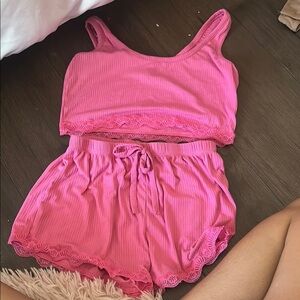 Pink Lace Trim Sleepwear Set
